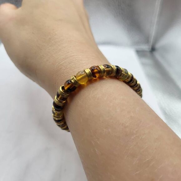 Vintage 90s Beaded Topaz and Gold Beaded Bracelet - Picture 4 of 4